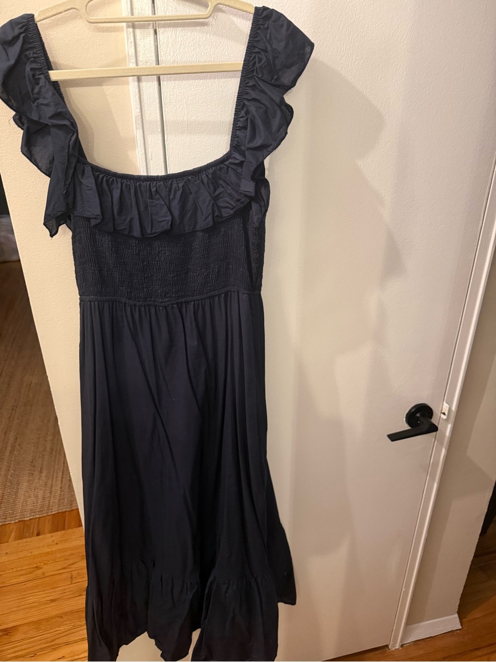 Madison Matthews Navy Ruffle Smocked Sundress